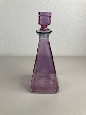 Cristallerie Blown Art Glass Decanter Stopper Iridescent Purple 12" - Made Italy
